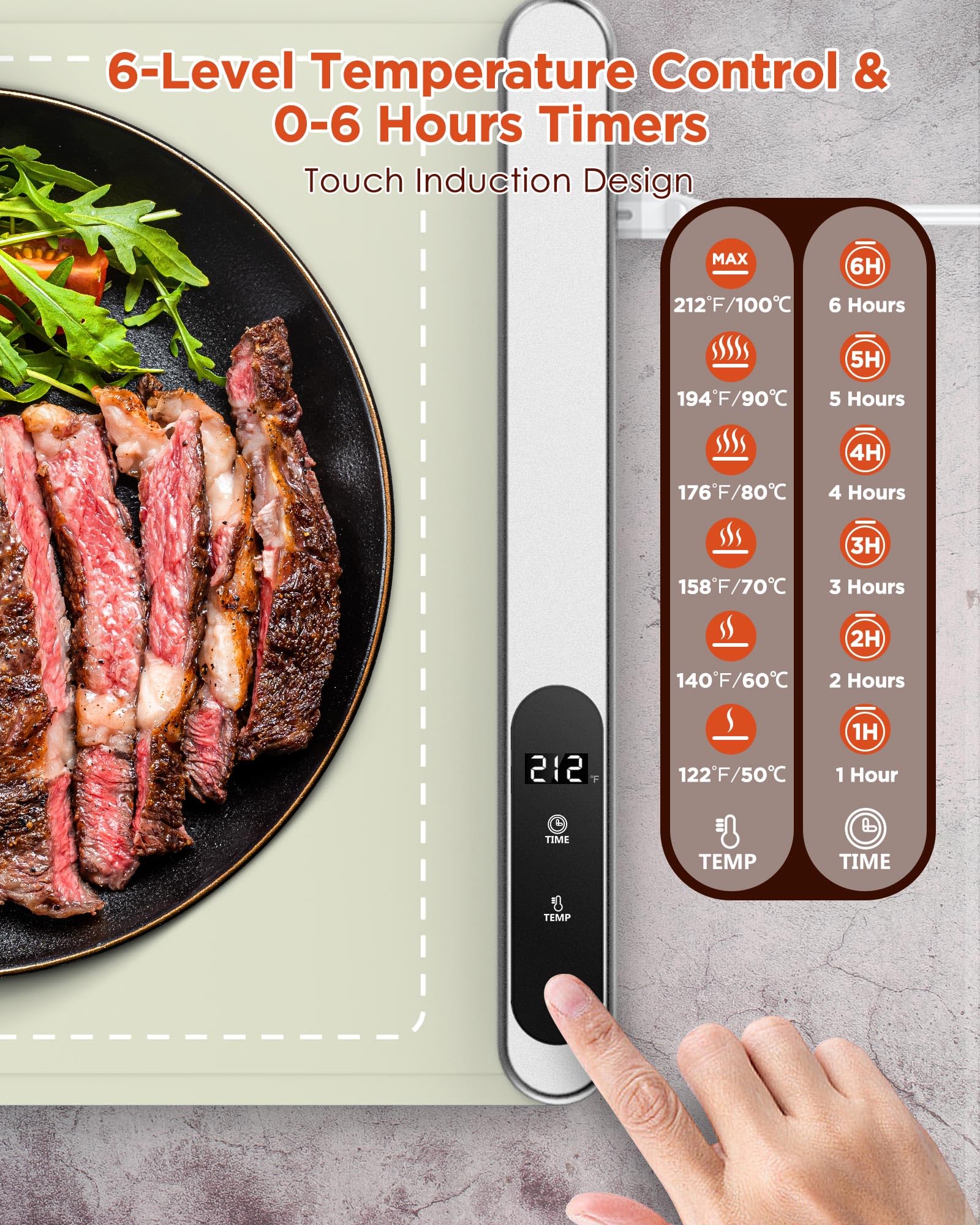 FEPPO Manta Calentadora: temporizador de 6 horas para comidas prolongadas