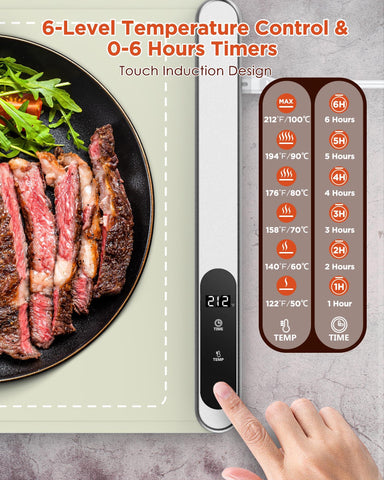 FEPPO Manta Calentadora: temporizador de 6 horas para comidas prolongadas