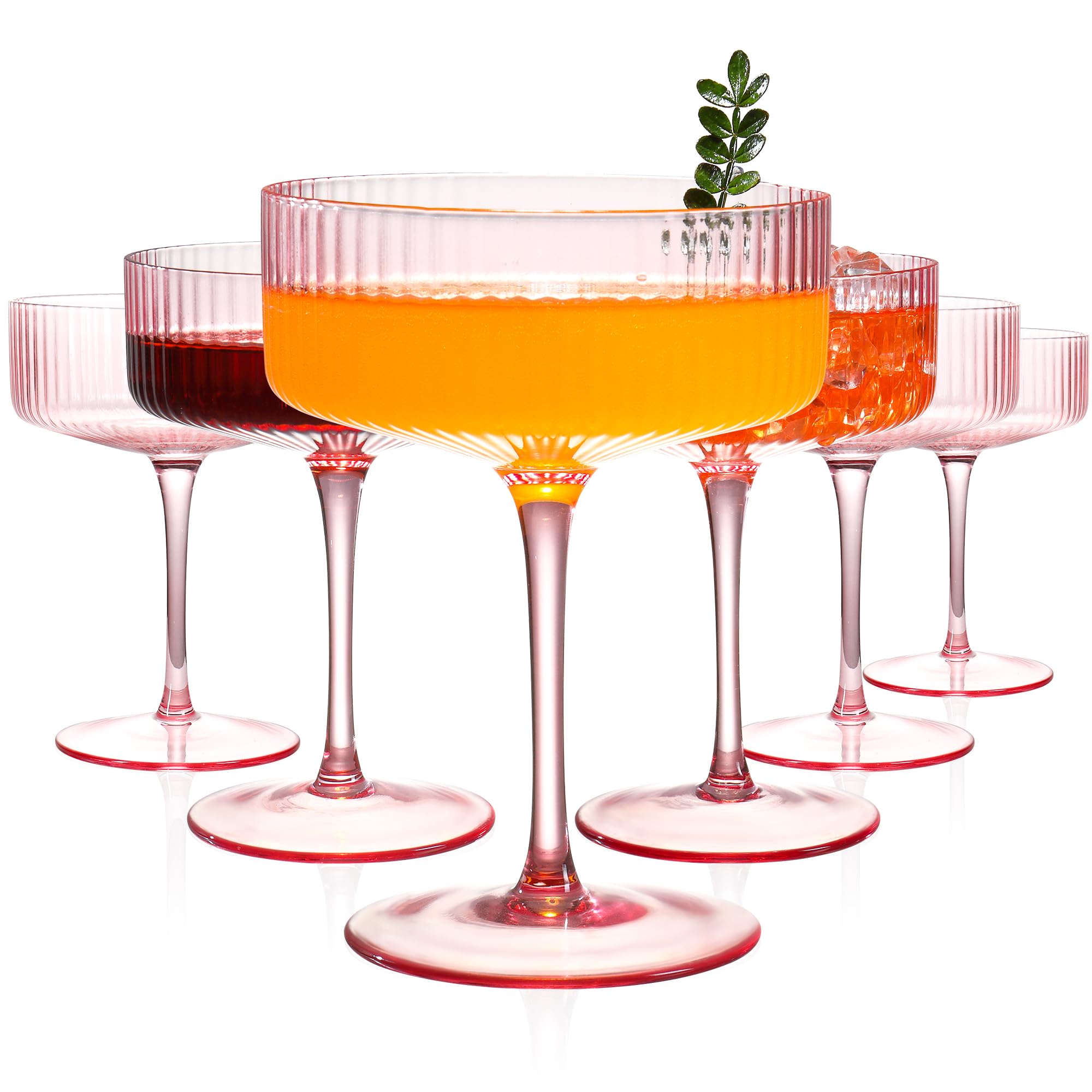 Copa FERAHI martini ribbed rosado 10 onzas ideal para cócteles elegantes