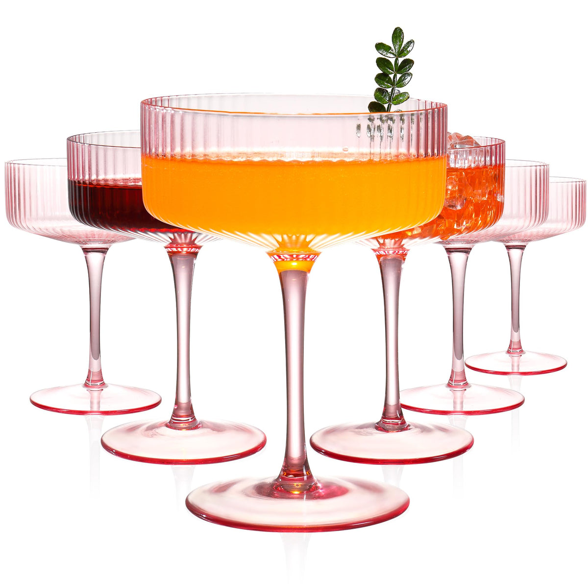 Copa FERAHI martini ribbed rosado 10 onzas ideal para cócteles elegantes