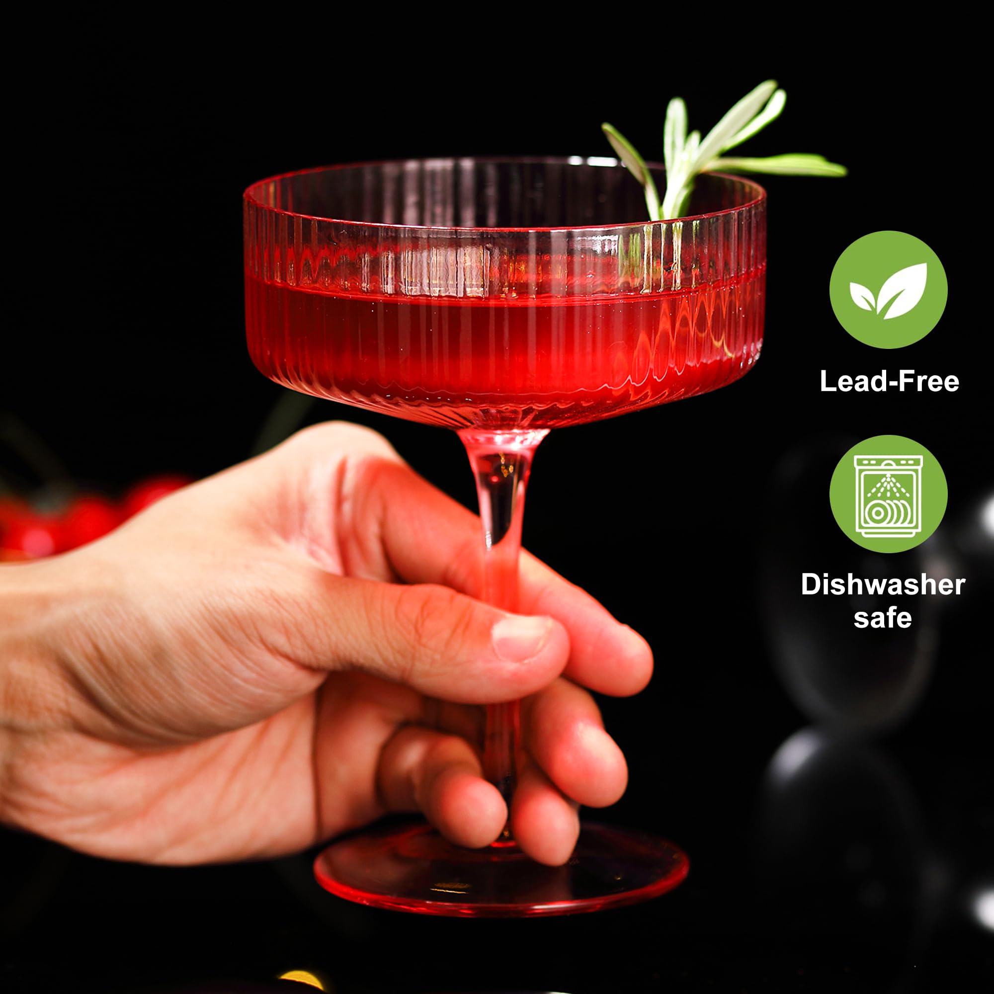 Coupé FERAHI rosado ribbed 10 onzas para champagne y postres