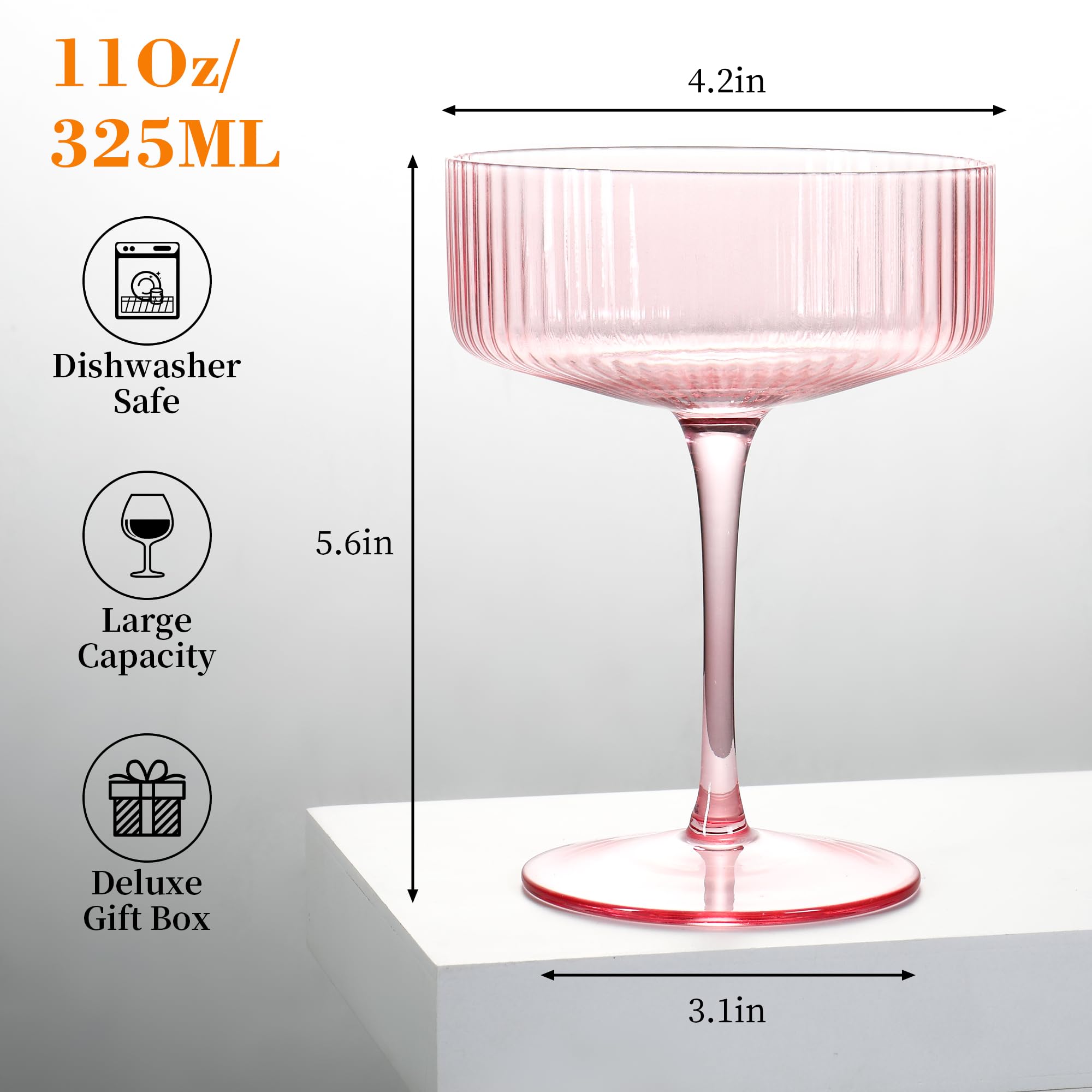 Juego FERAHI de copas rosado ribbed para reuniones