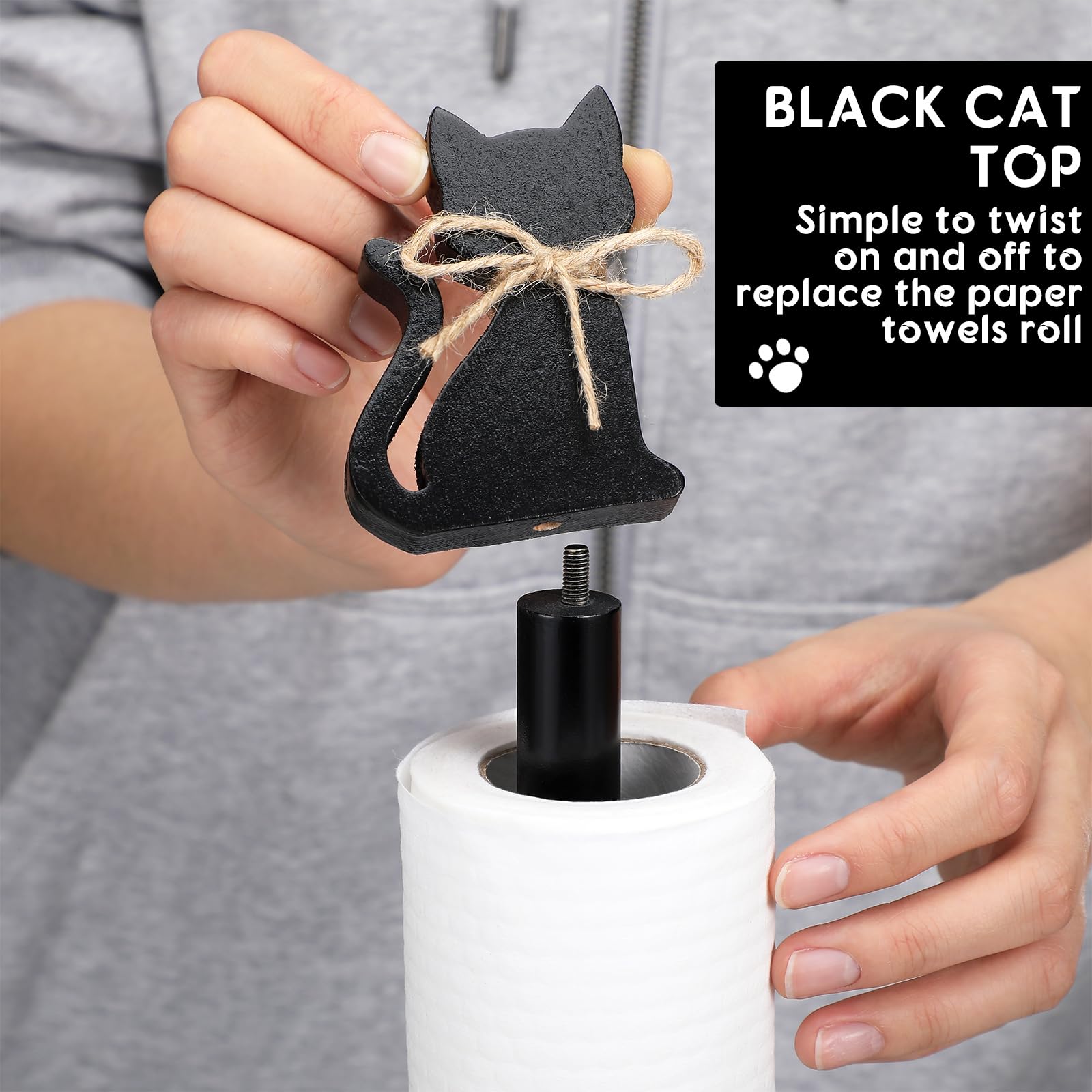 Ferrochef dispensador de papel gato negro giratorio para cocina.