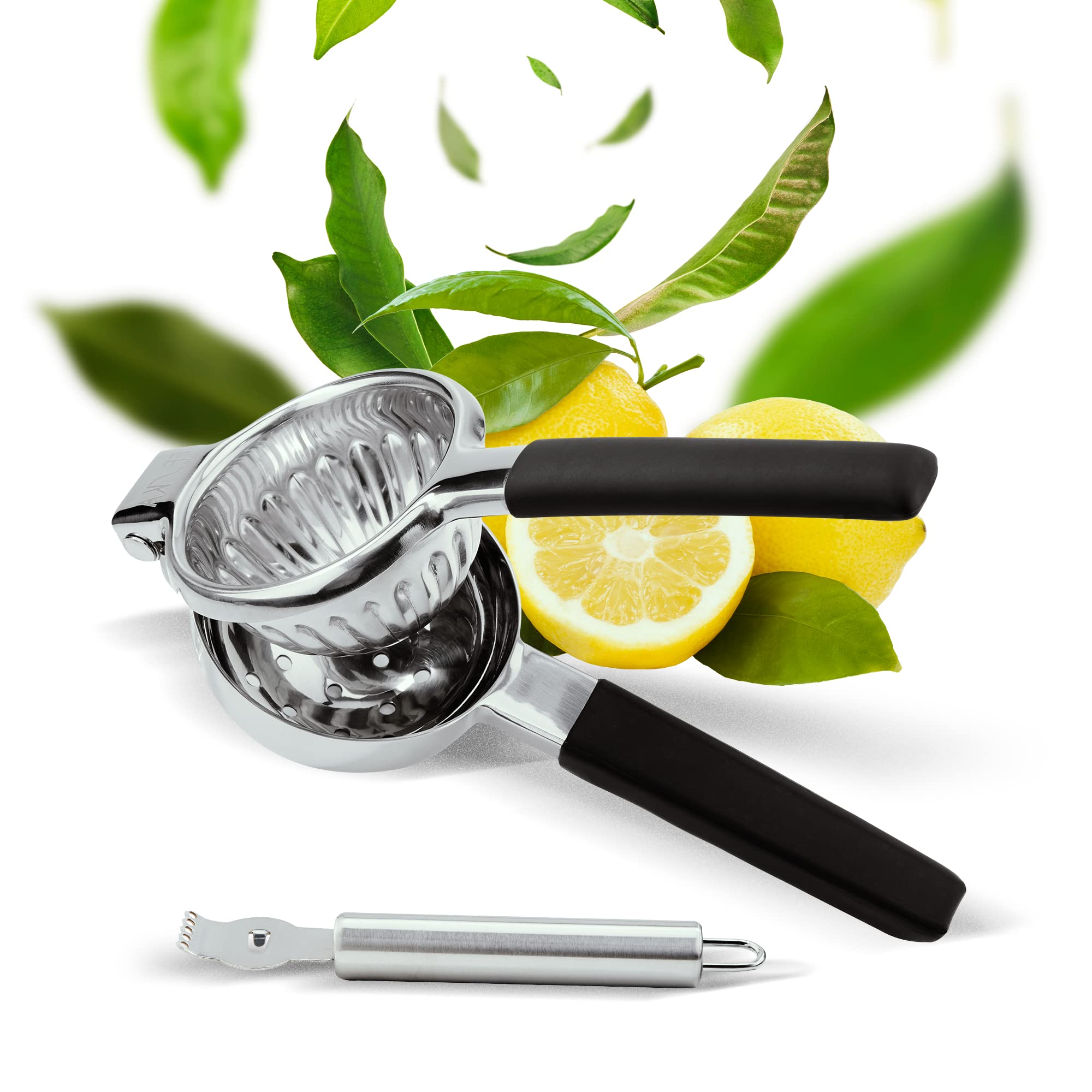 FESKA exprimidor limón acero inoxidable con mango de silicona, agarre cómodo para uso diario.