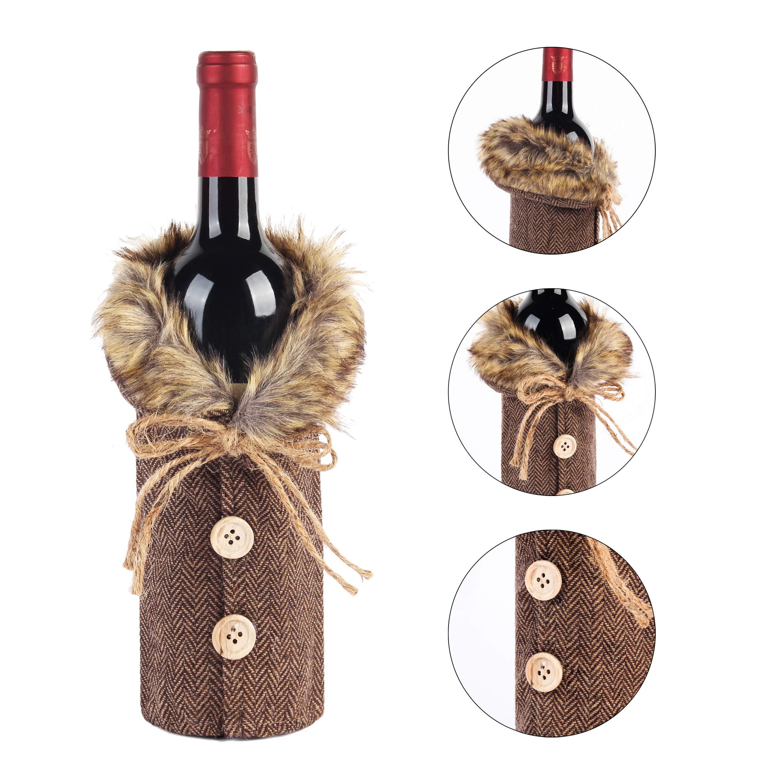 Festanlee cubierta de vino con diseño de abrigo y botones para mesa navideña