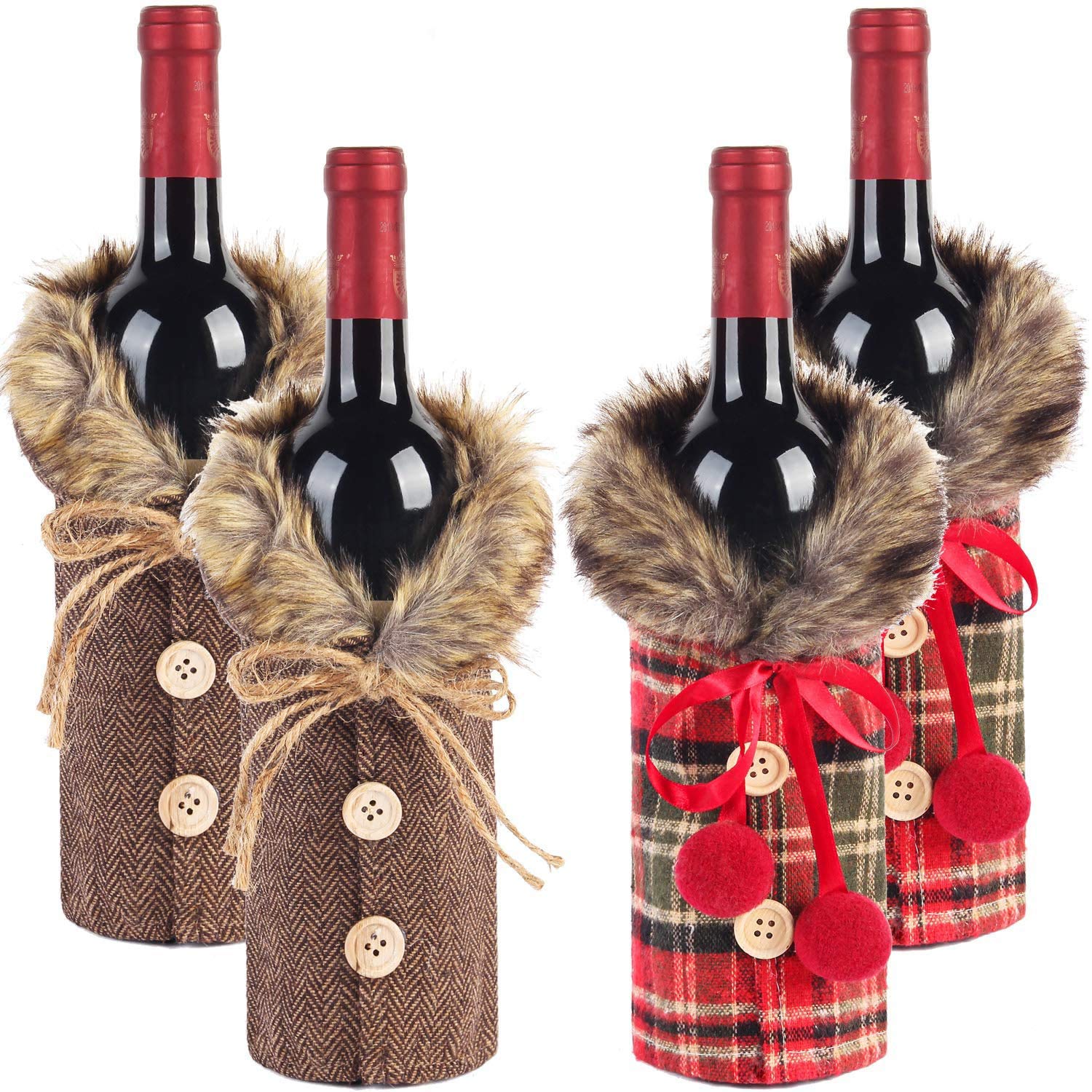 Festanlee cubiertas para botella de vino con pelo artificial y collar elegante para fiestas
