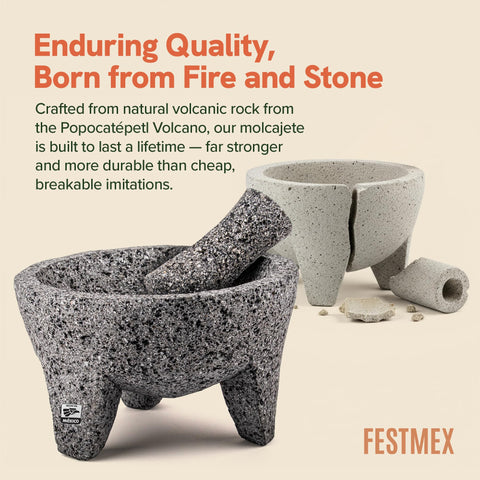 FESTMEX molcajete facilita moler especias y crear texturas caseras.