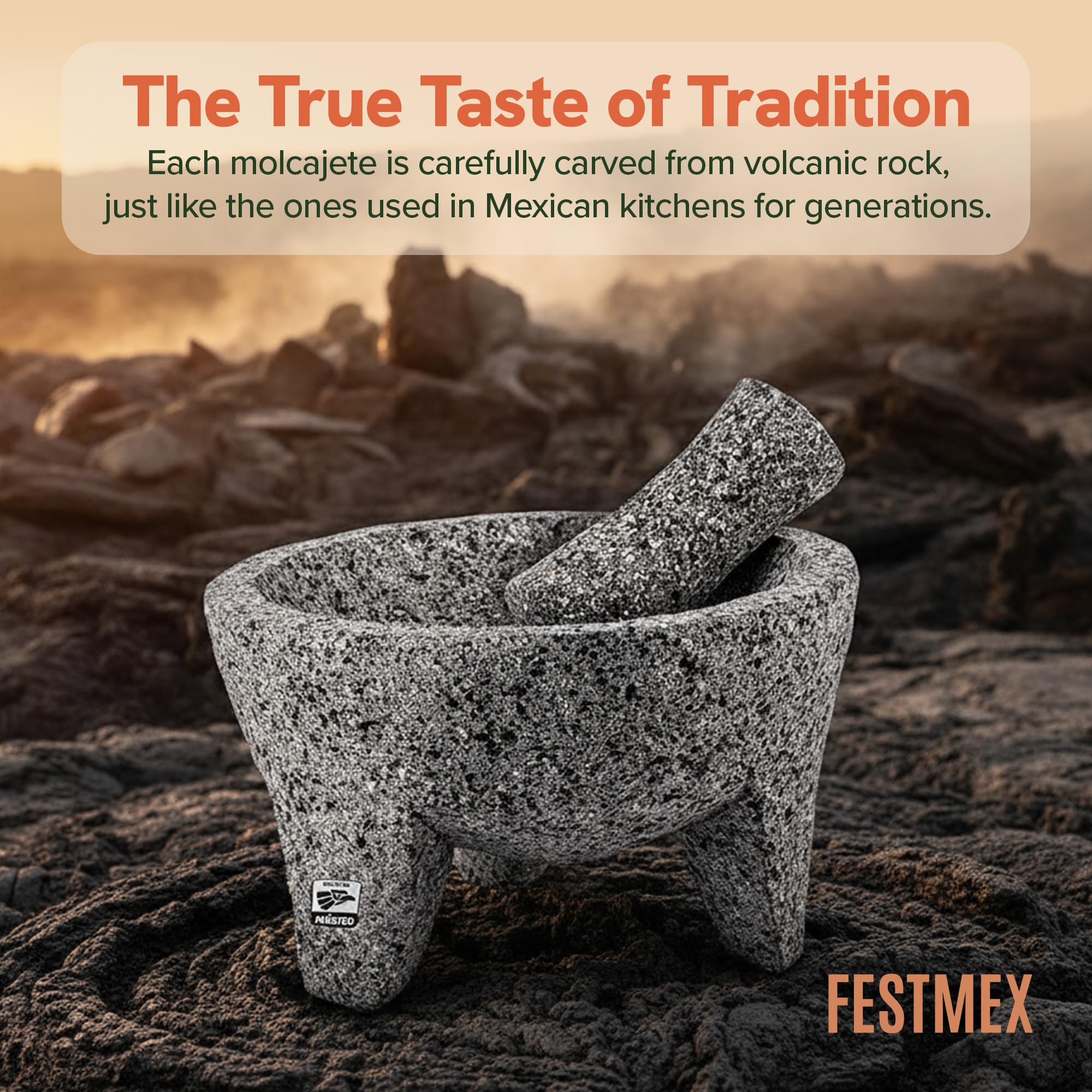 FESTMEX mortero curado para realzar sabores en salsas y guacamole.
