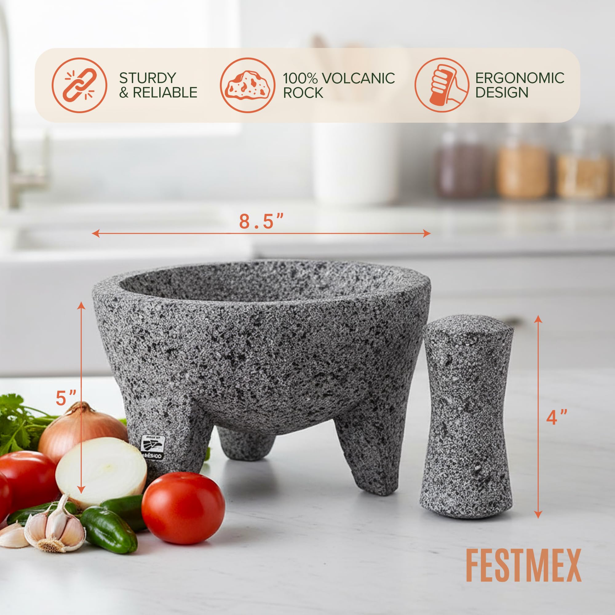 FESTMEX superficie de piedra volcánica para una molienda uniforme y auténtica.