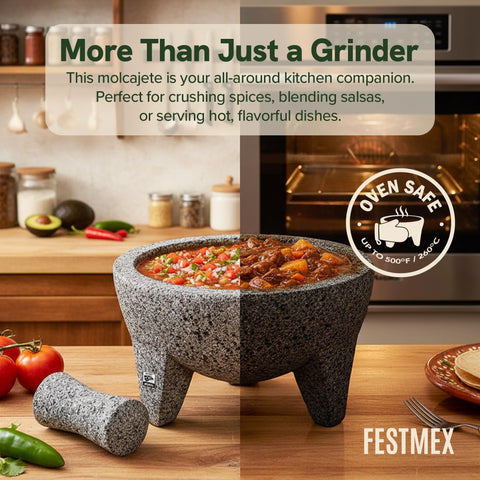FESTMEX tejolote de 4 pulgadas para triturar ingredientes con precisión.
