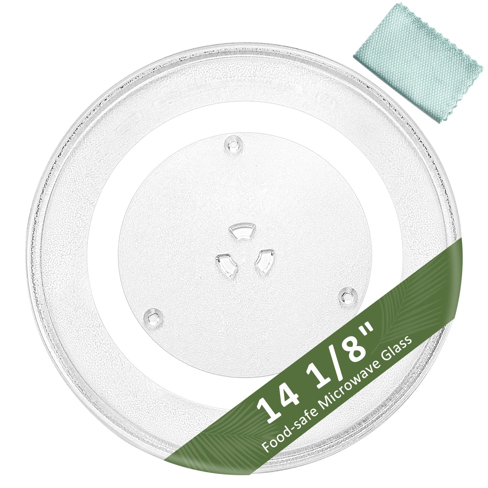 Fetechmate plato vidrio microondas 14-1-8, uso seguro para calor uniforme.