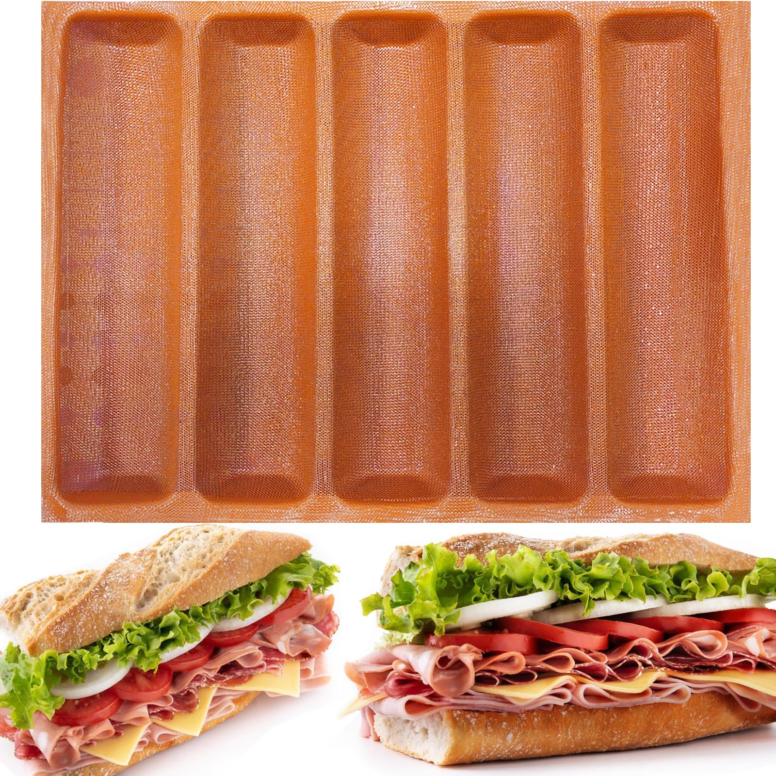 Moldes FETESUR de silicona perforados para baguette; desmolde fácil y textura crujiente.