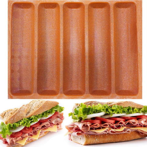 Moldes FETESUR de silicona perforados para baguette; desmolde fácil y textura crujiente.
