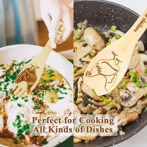 Feuvois cuchara con escurridor para escurrir verduras con gallo.