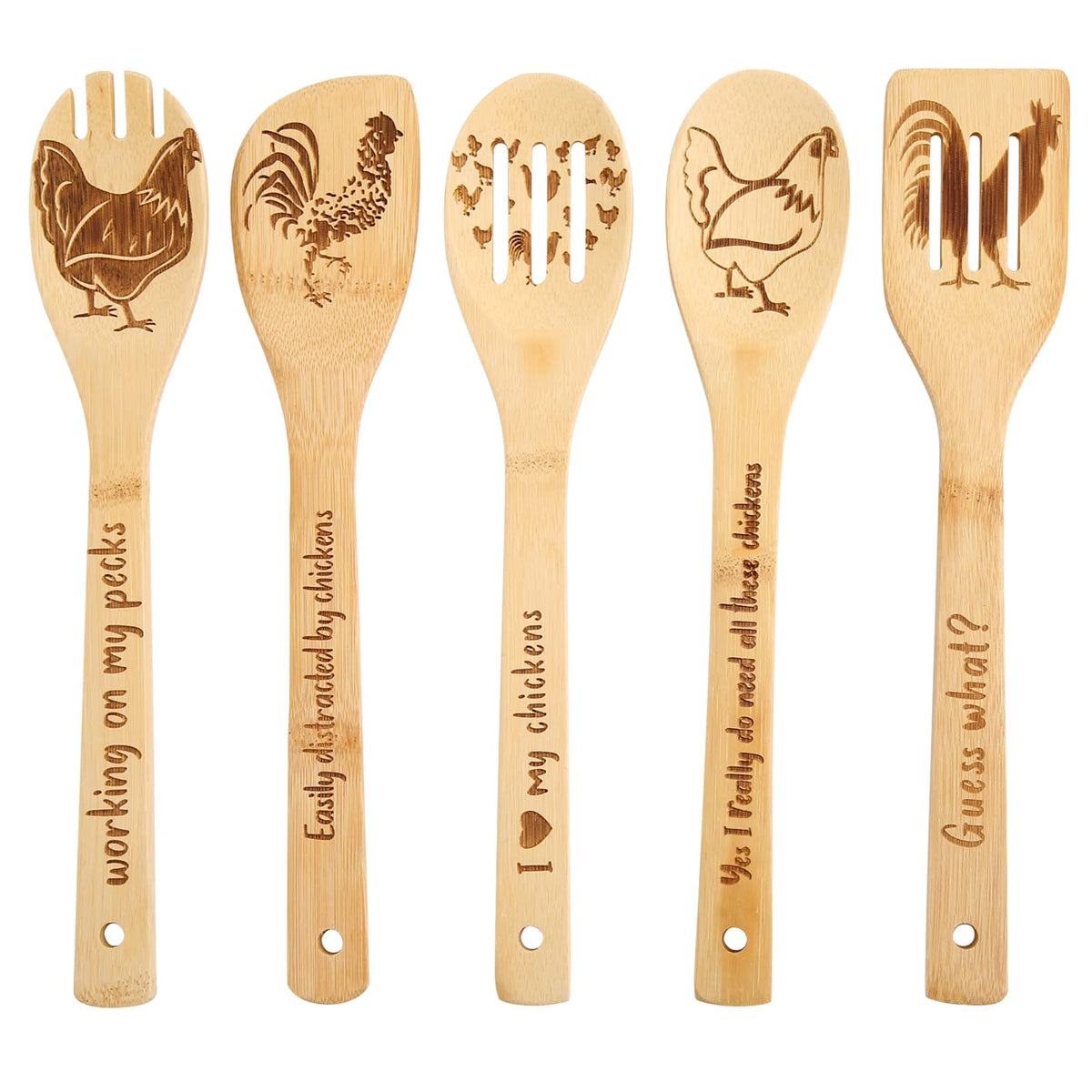 Feuvois cucharas de madera con gallo, decoración navideña cálida para la cocina.