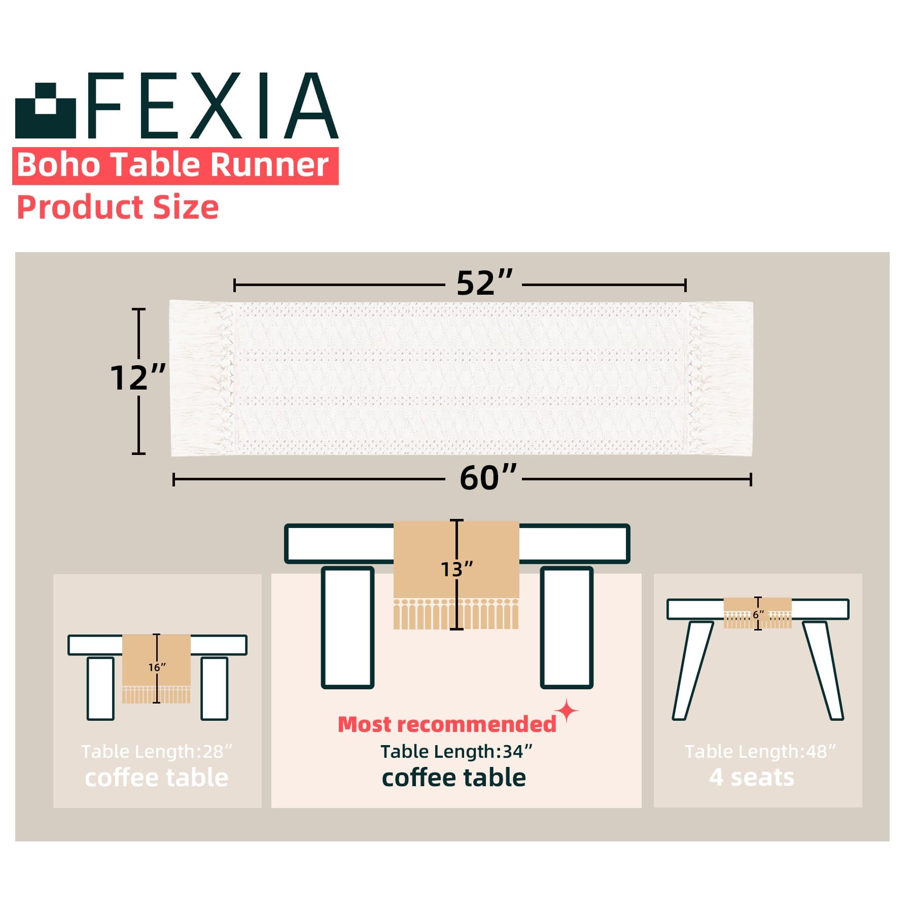 FEXIA camino de mesa bohemio con borlas crema, ideal para ocasiones especiales