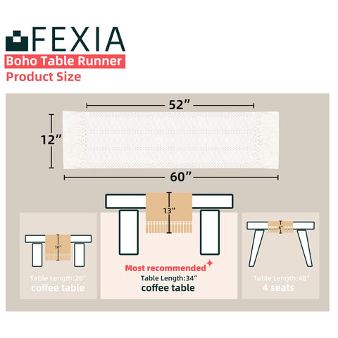 FEXIA camino de mesa bohemio con borlas crema, ideal para ocasiones especiales