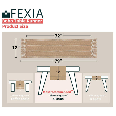 Detalles de borlas y macramé en el camino de mesa FEXIA