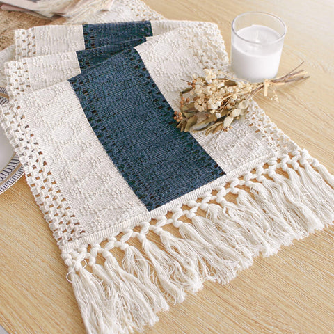 FEXIA camino de mesa macramé boho azul de 72 pulgadas para comedor elegante