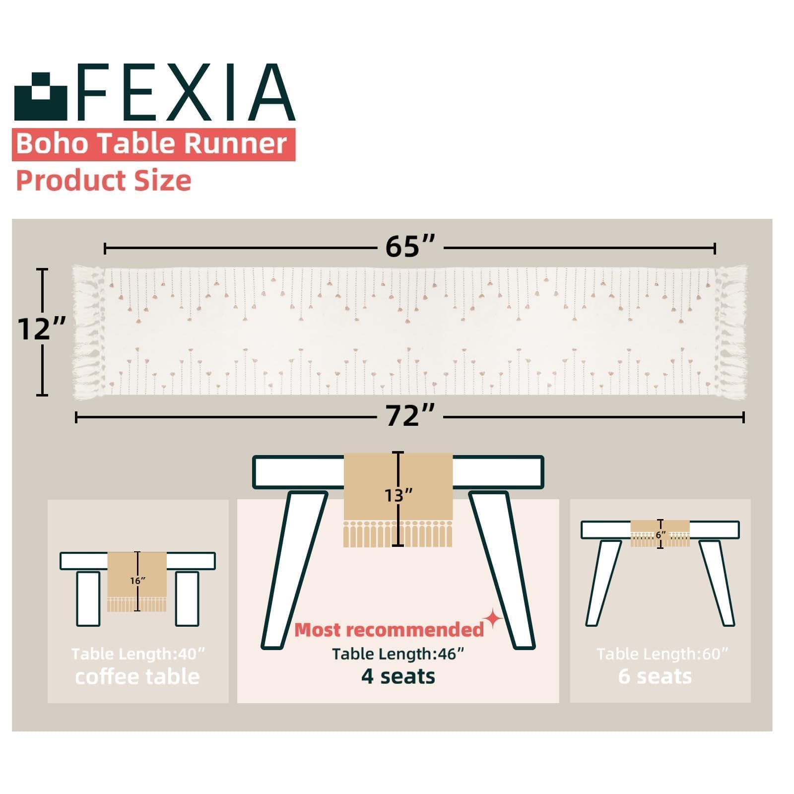 FEXIA camino de mesa 12x72 para comedor, mejora la presentación de la mesa.