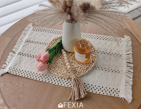 Acabado de tejido manual FEXIA boho, carácter artesanal en cada pieza.