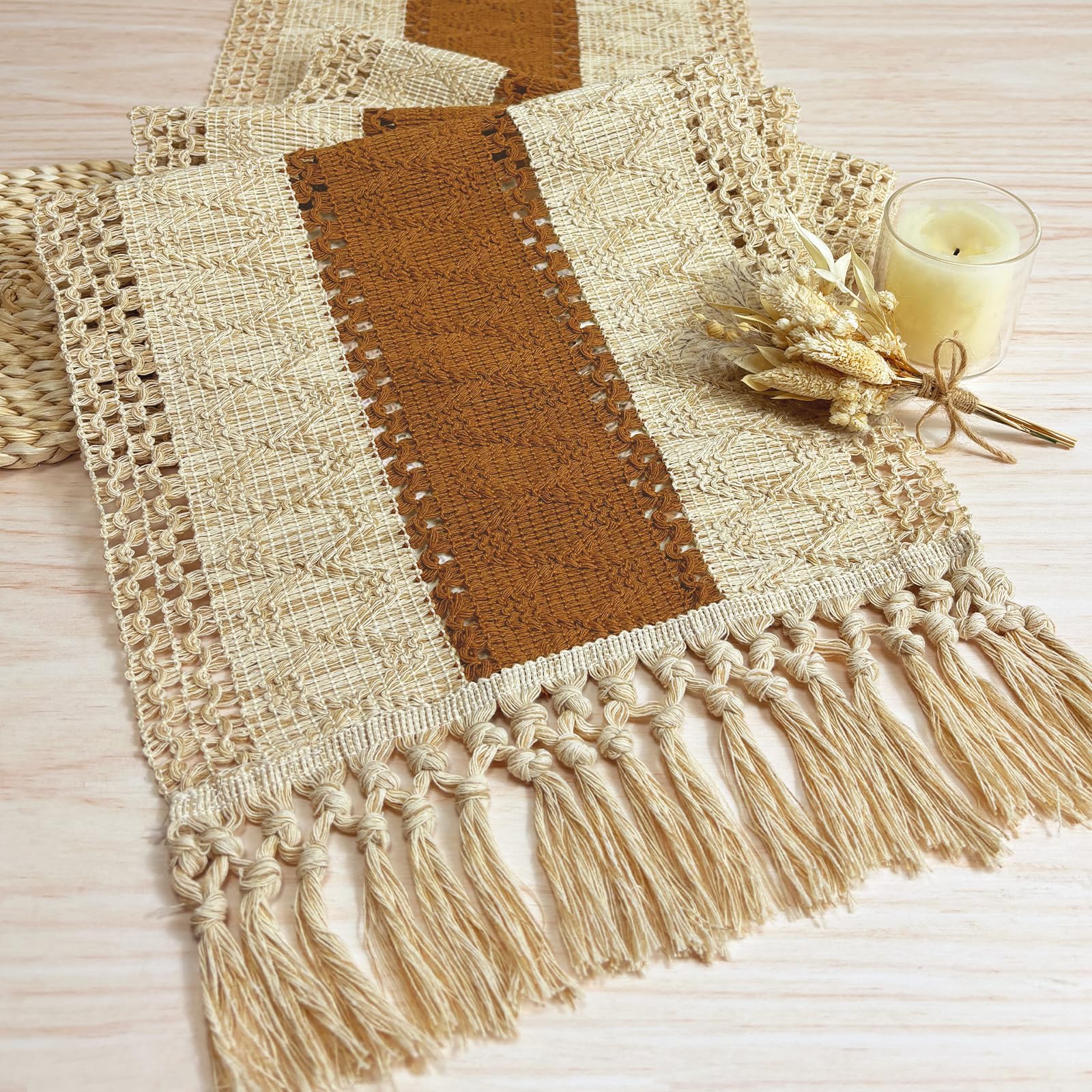 Mantel FEXIA Boho 48 pulgadas con borlas para mesa elegante
