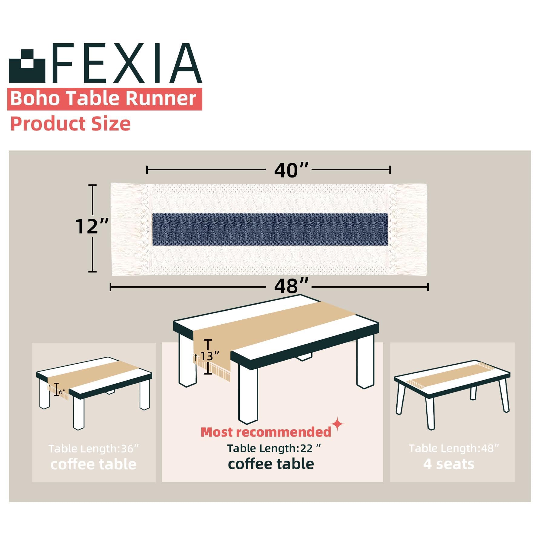 Mantel bohemio FEXIA crema-azul con flecos para cenas modernas