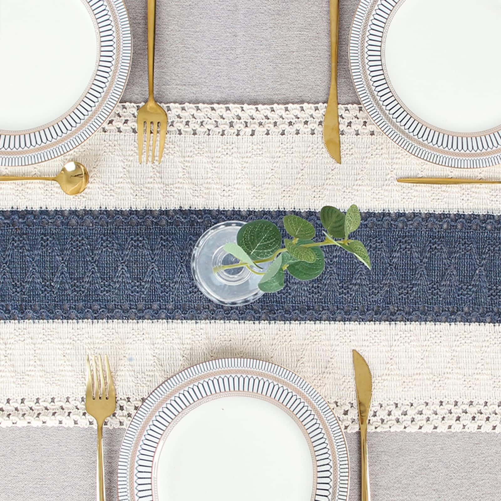 Recepción nupial decorada con mantel bohemio FEXIA crema-azul