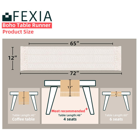 Mantel Fexia de macrame boho 72in para mesas grandes.