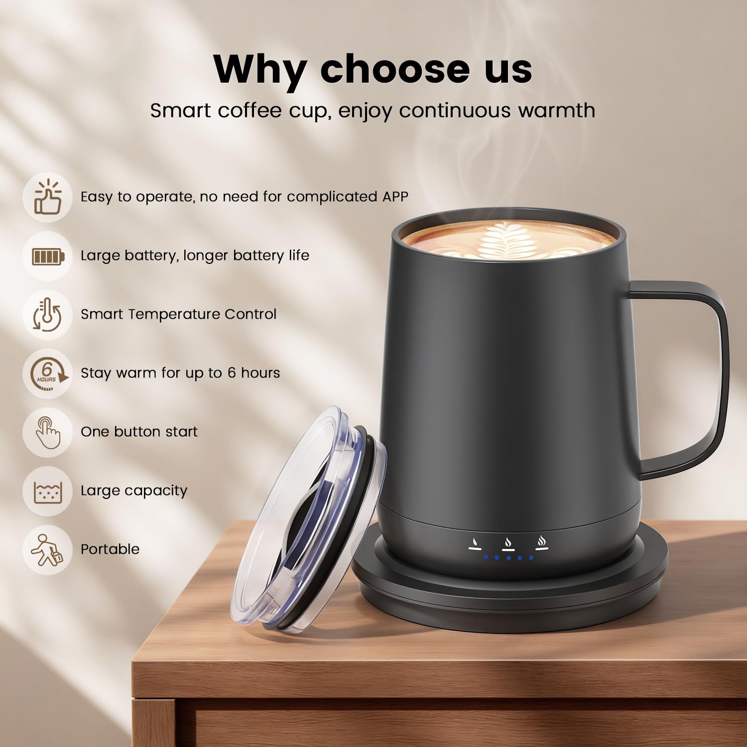 Asa ergonómica y diseño compacto de Taza Fexqic.