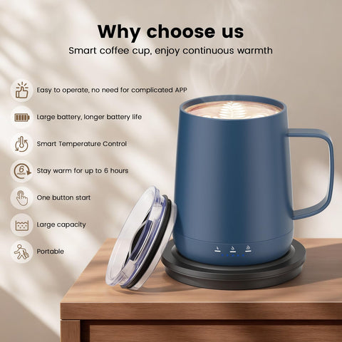 Taza portátil Fexqic con diseño azul y mango ergonómico para uso diario.