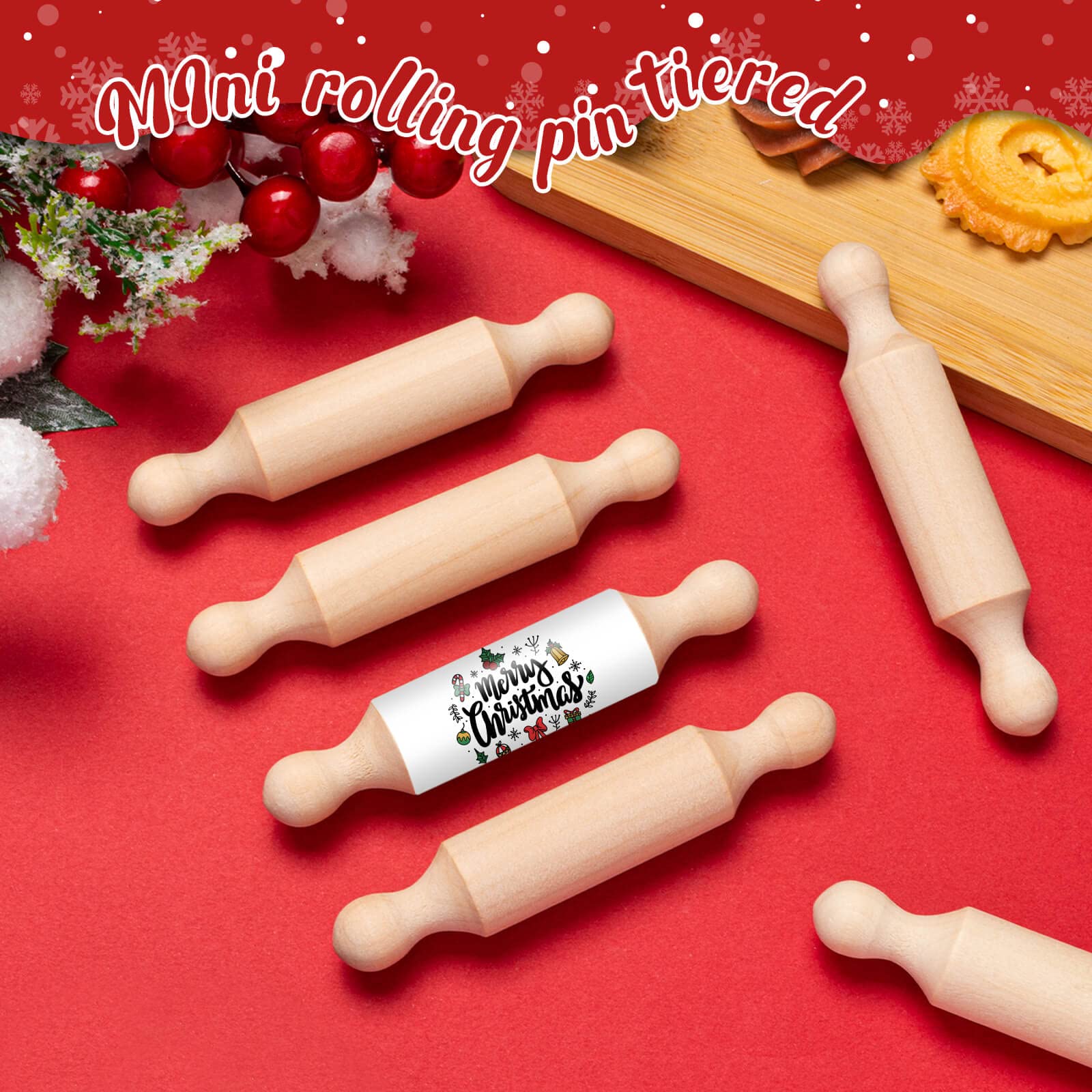 FFNIU rodillos mini de madera para niños, superficie lisa para masa y arcilla en casa