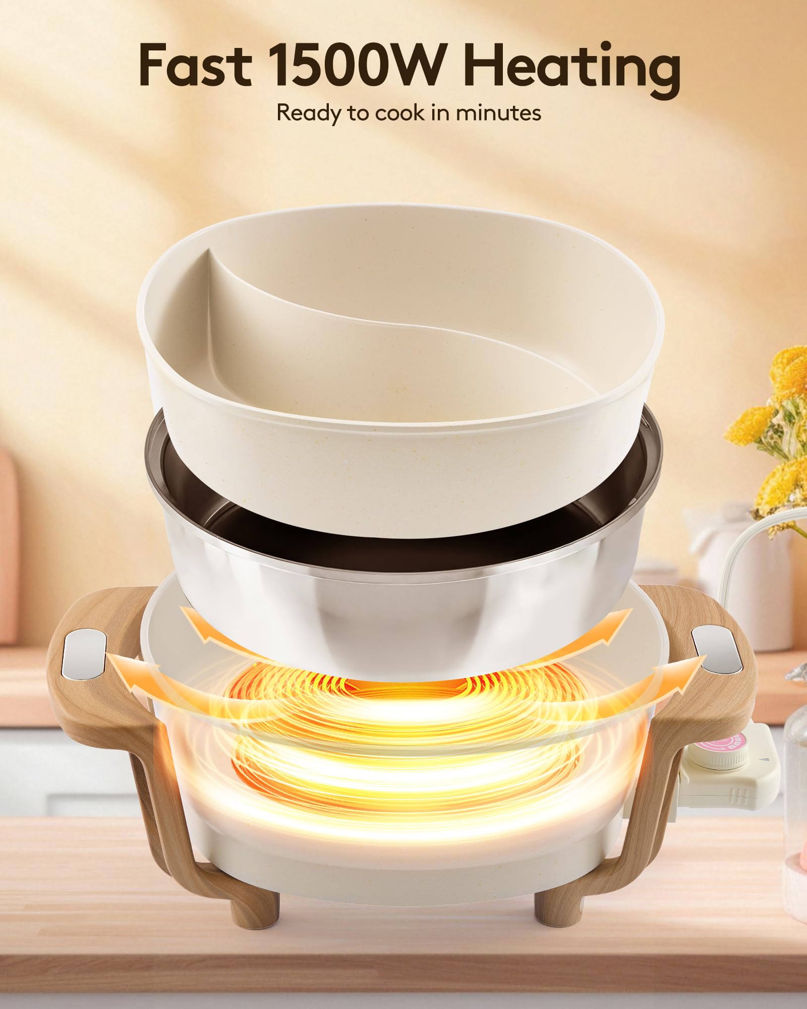 FGJ Hot Pot cuenta con manijas resistentes al calor para servir con seguridad.