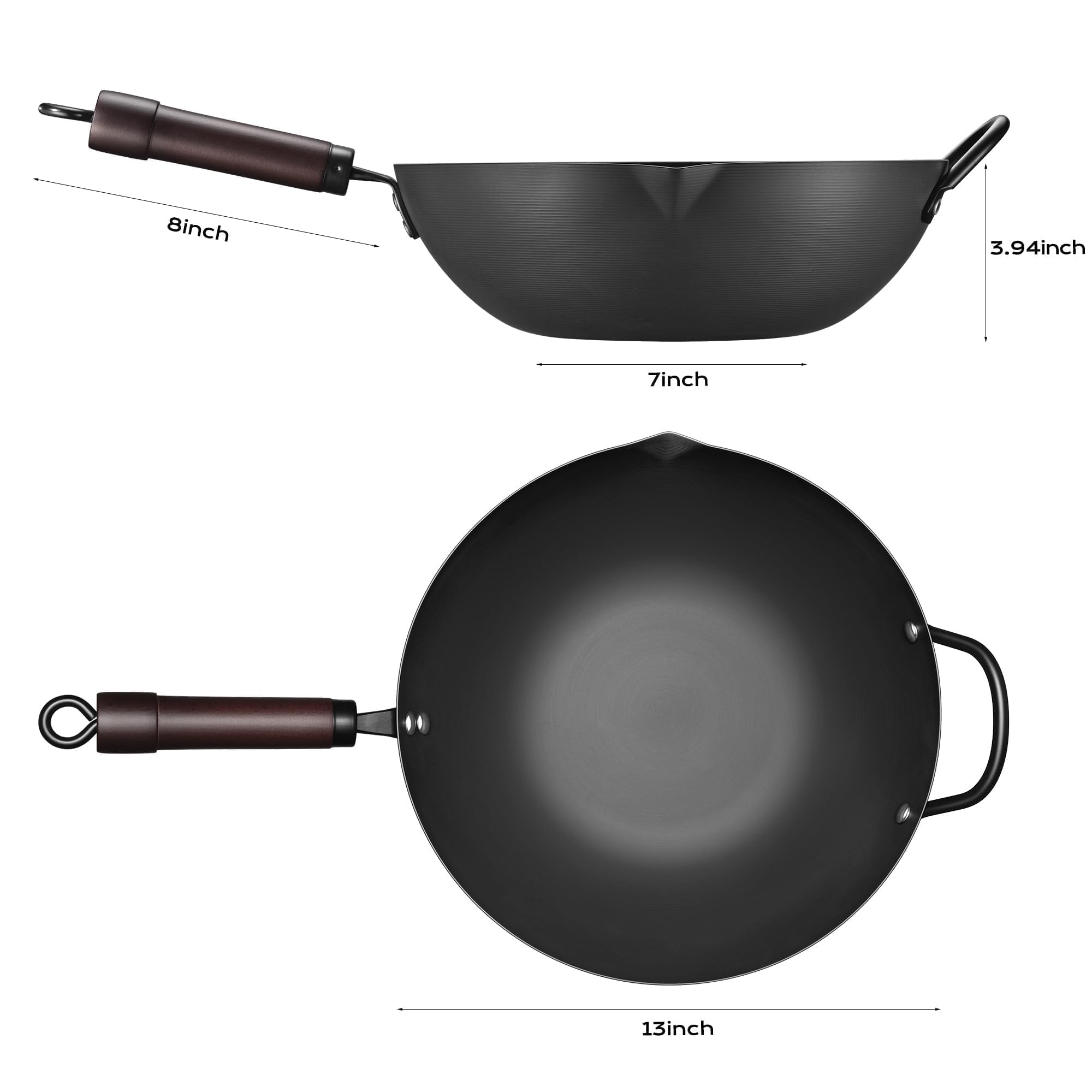 FGJ Wok con superficie antiadherente pre-sazonada facilita la liberación de ingredientes.