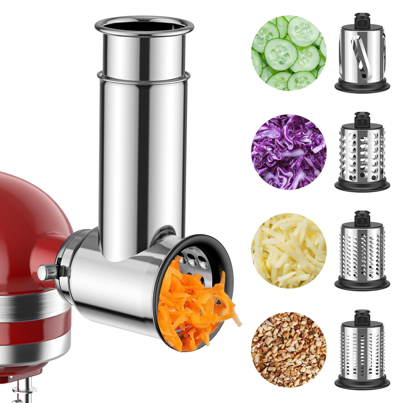 FGREEBLE Cortadora ralladora para KitchenAid con 4 hojas, lista para cortar y mezclar.