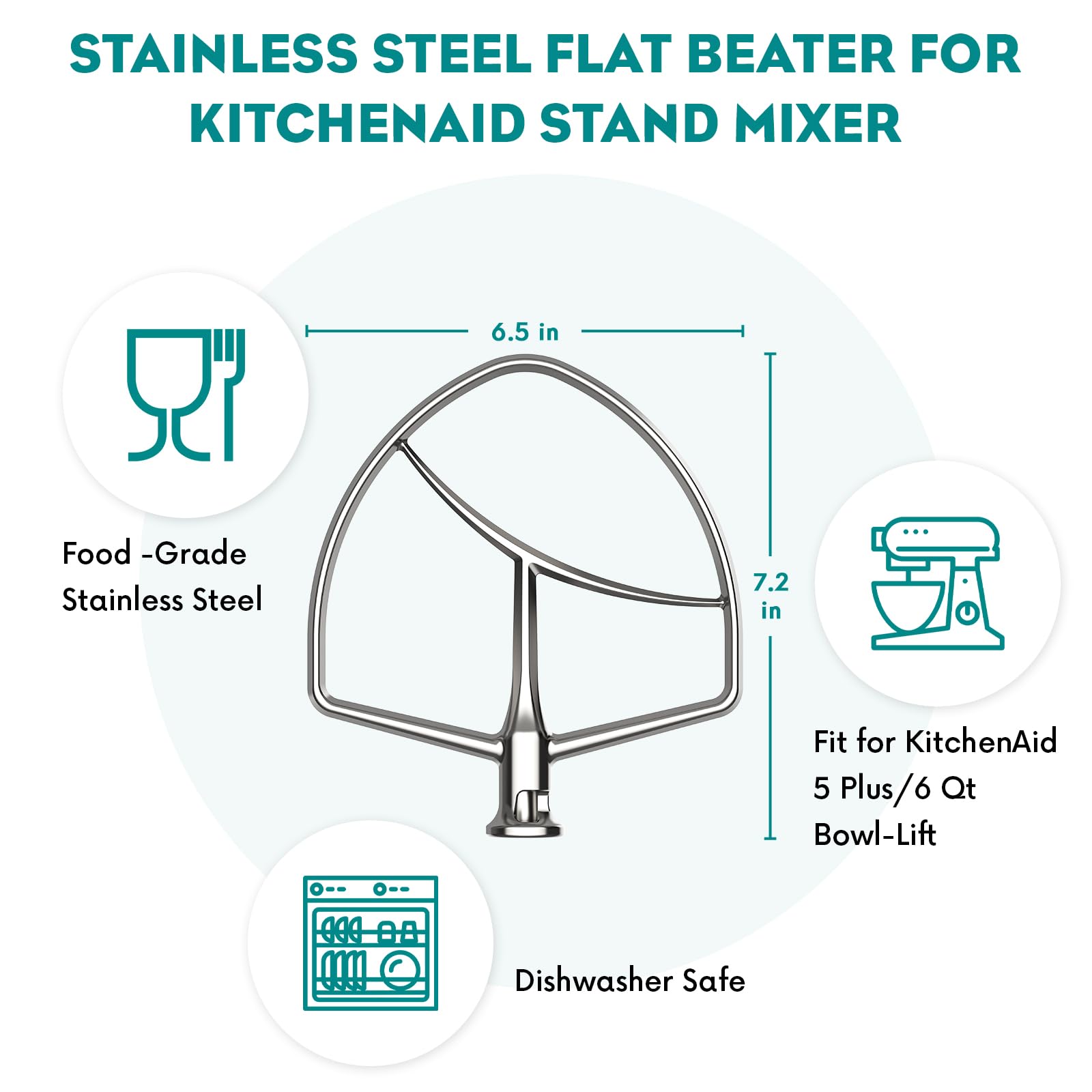 Pala de acero inoxidable Fgreeble para KitchenAid, batidos más duraderos.