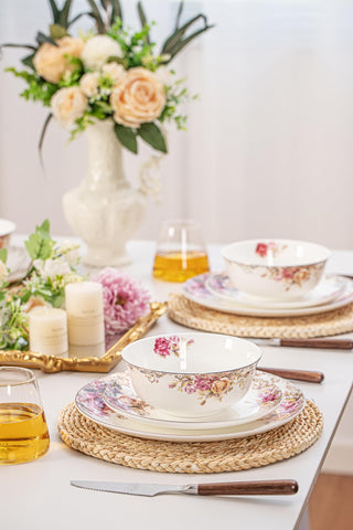 fhgnysm Colección Rose: durabilidad de porcelana de hueso, ideal para uso diario.