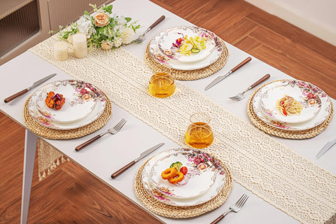 fhgnysm Colección Rose: juego completo de vajilla 12 piezas, elegante para cenas.