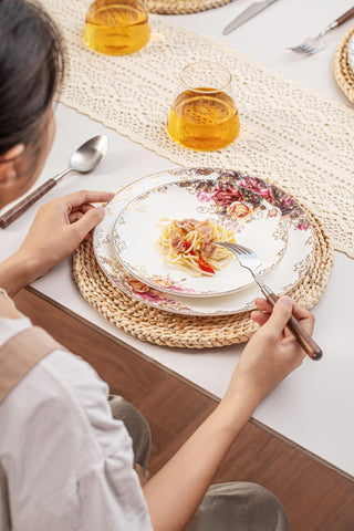 fhgnysm Colección Rose: uso diario en microondas y lavavajillas, conveniencia para familias.