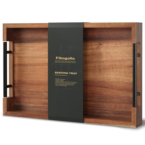 Fibogollo Bandeja de acacia con asas de metal para servir con estilo.