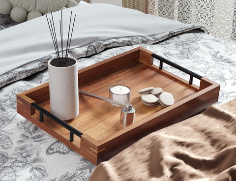 Fibogollo Bandeja central de sala en acacia con acabado lustre para centro de mesa.