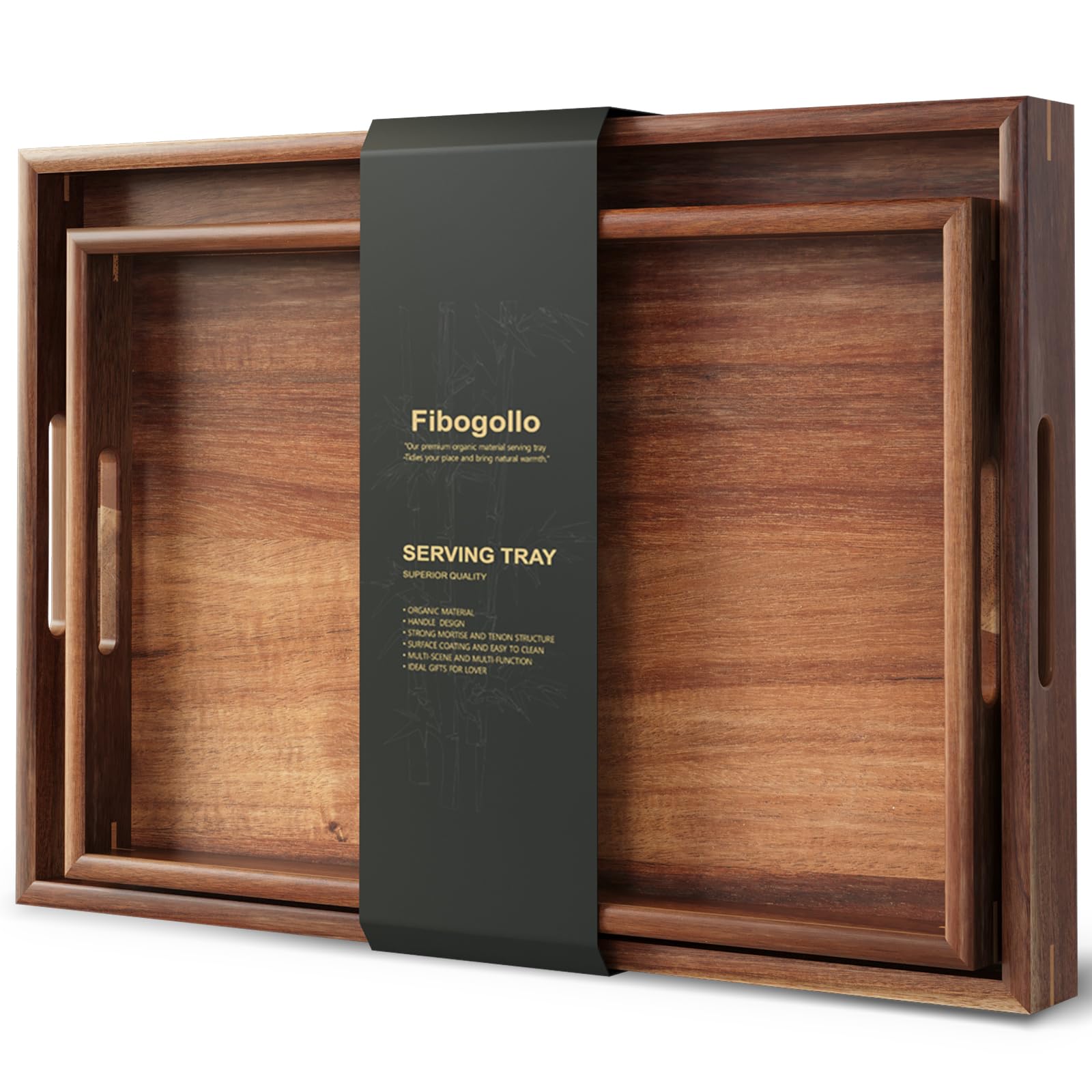 Fibogollo: bandeja grande de acacia con mangos, ideal para servir platos y bebidas