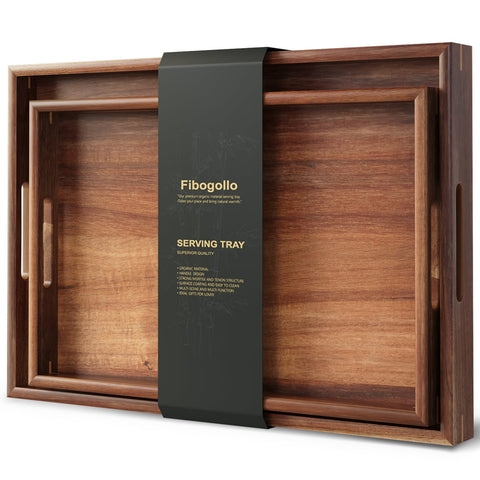Fibogollo: bandeja grande de acacia con mangos, ideal para servir platos y bebidas