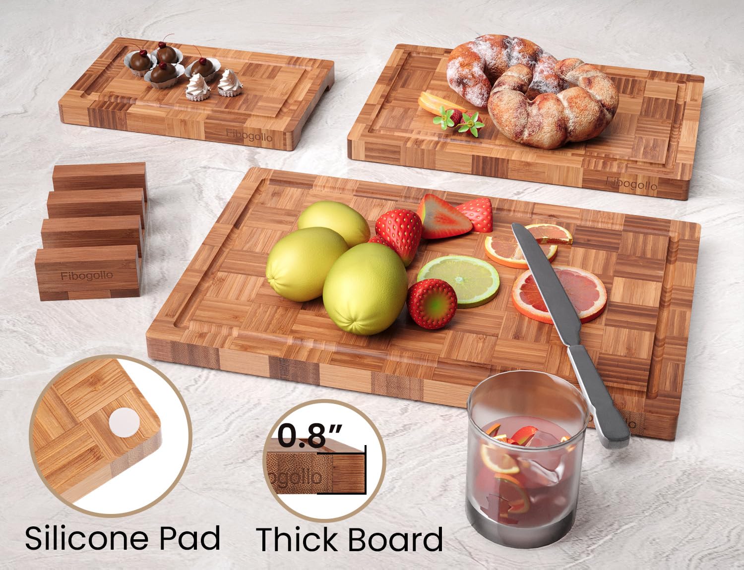 Fibogollo conjunto de tres tablas, tamaños variados para diferentes ingredientes