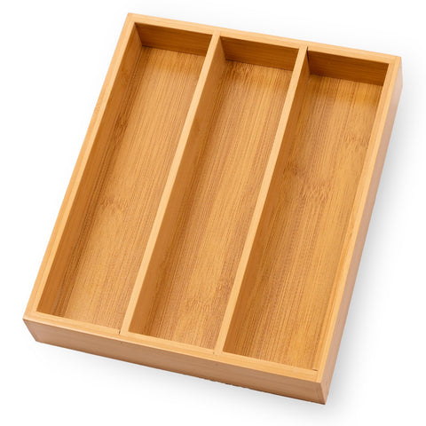 Fibogollo organizador-cubiertos-bambu-natural facilita un cajón ordenado y elegante.