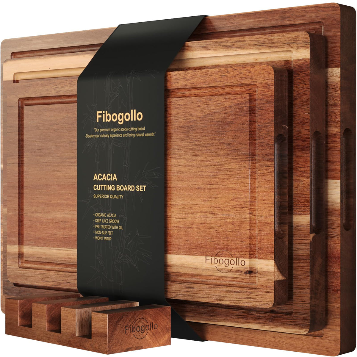 Fibogollo tabla de corte de acacia con superficie amplia para preparar ingredientes