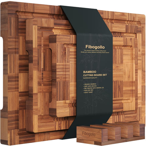 Fibogollo tabla de corte bambú con diseño splicing para cocina elegante