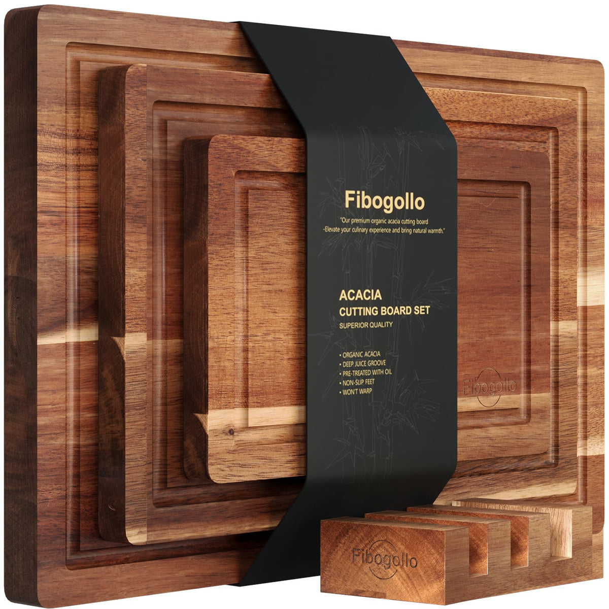 Fibogollo tablas de corte acacia grande con ranura para jugos, para carnes y verduras.