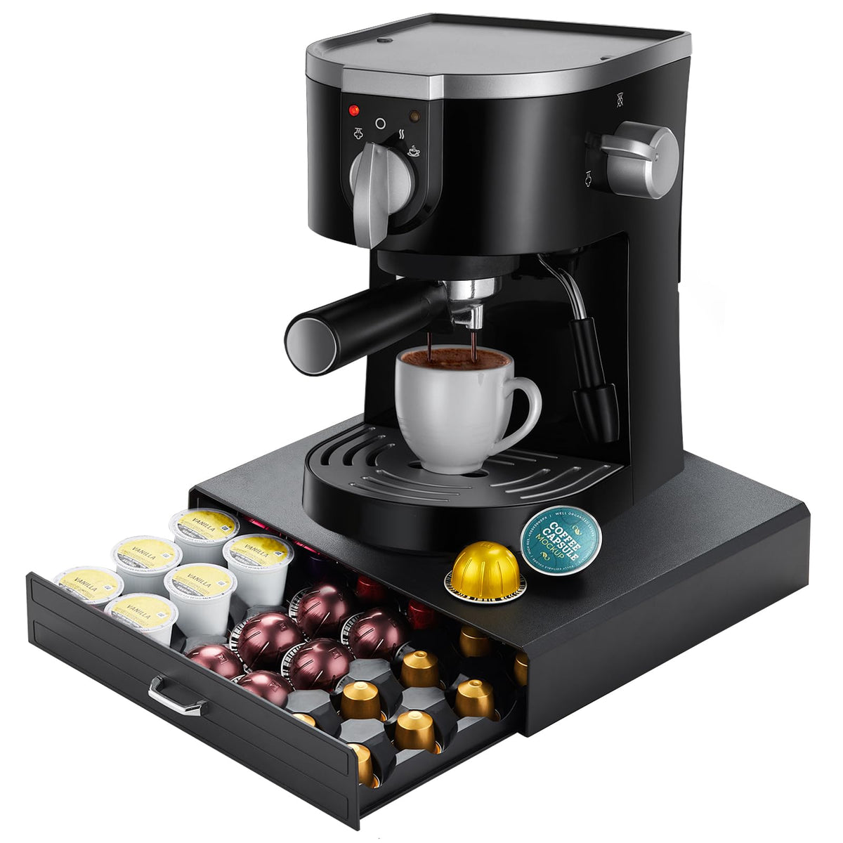 FICARTS porta-cápsulas, vista superior, facilita organización de 30 cápsulas para tu cafetera.