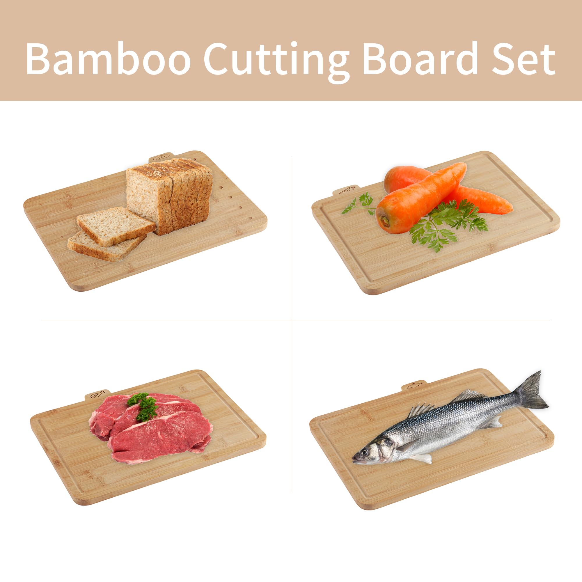 Fiery Chef: tablas de bambú doble cara para cortar carne, pescado, frutas y verduras